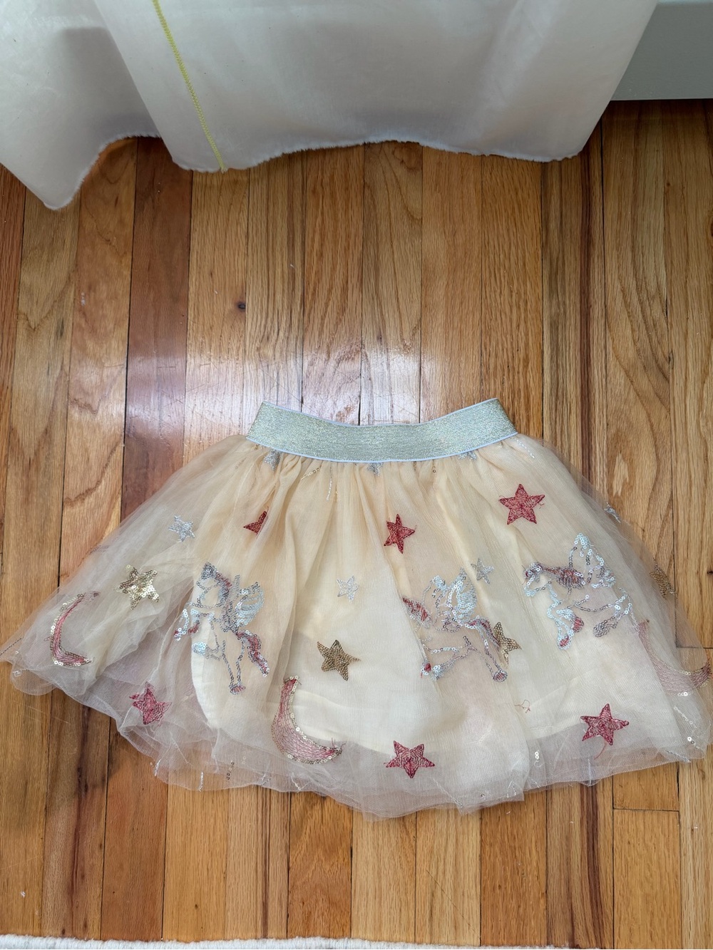 Lola + The Boys Champagne Tulle Skirt with Glitter Unicorns and Stars